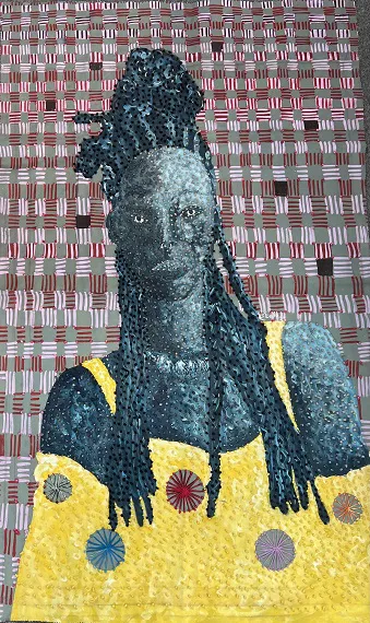 oeuvre représentant une femme noire avec une robe jaune